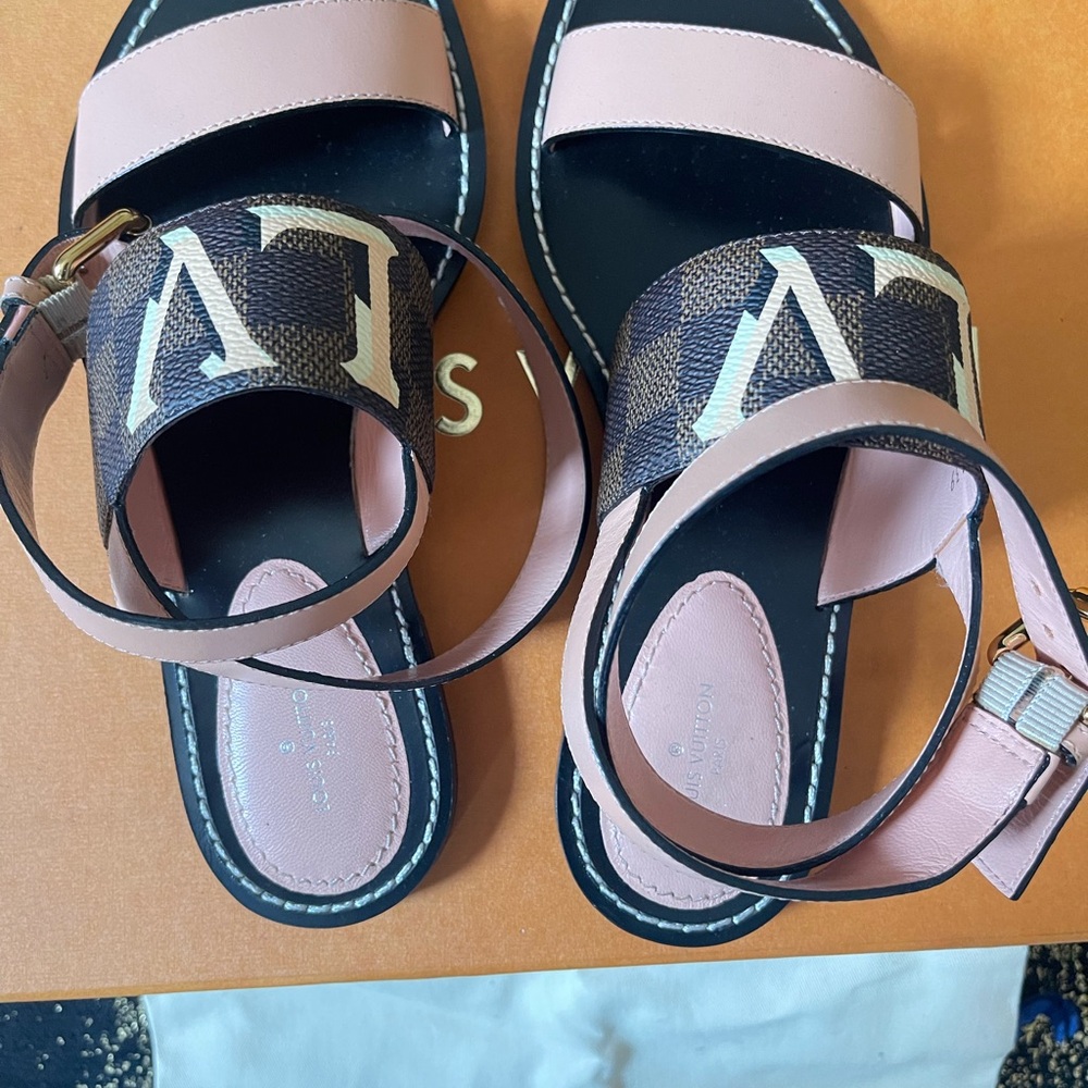 Louis Vuitton Calfskin Damier Ebene Passenger Flat Sandals - Picture 3 of 10